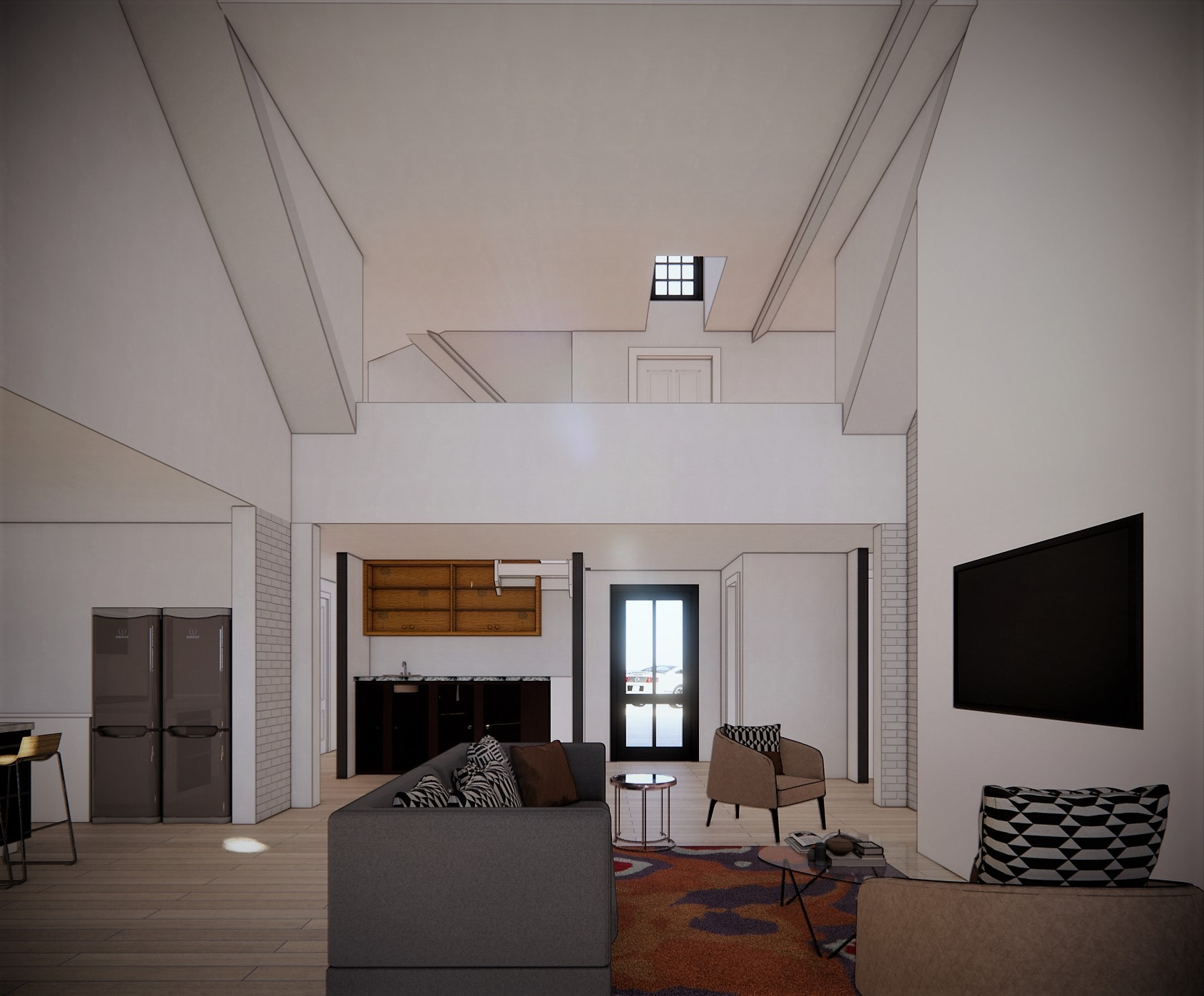 View to the 2 floor hall