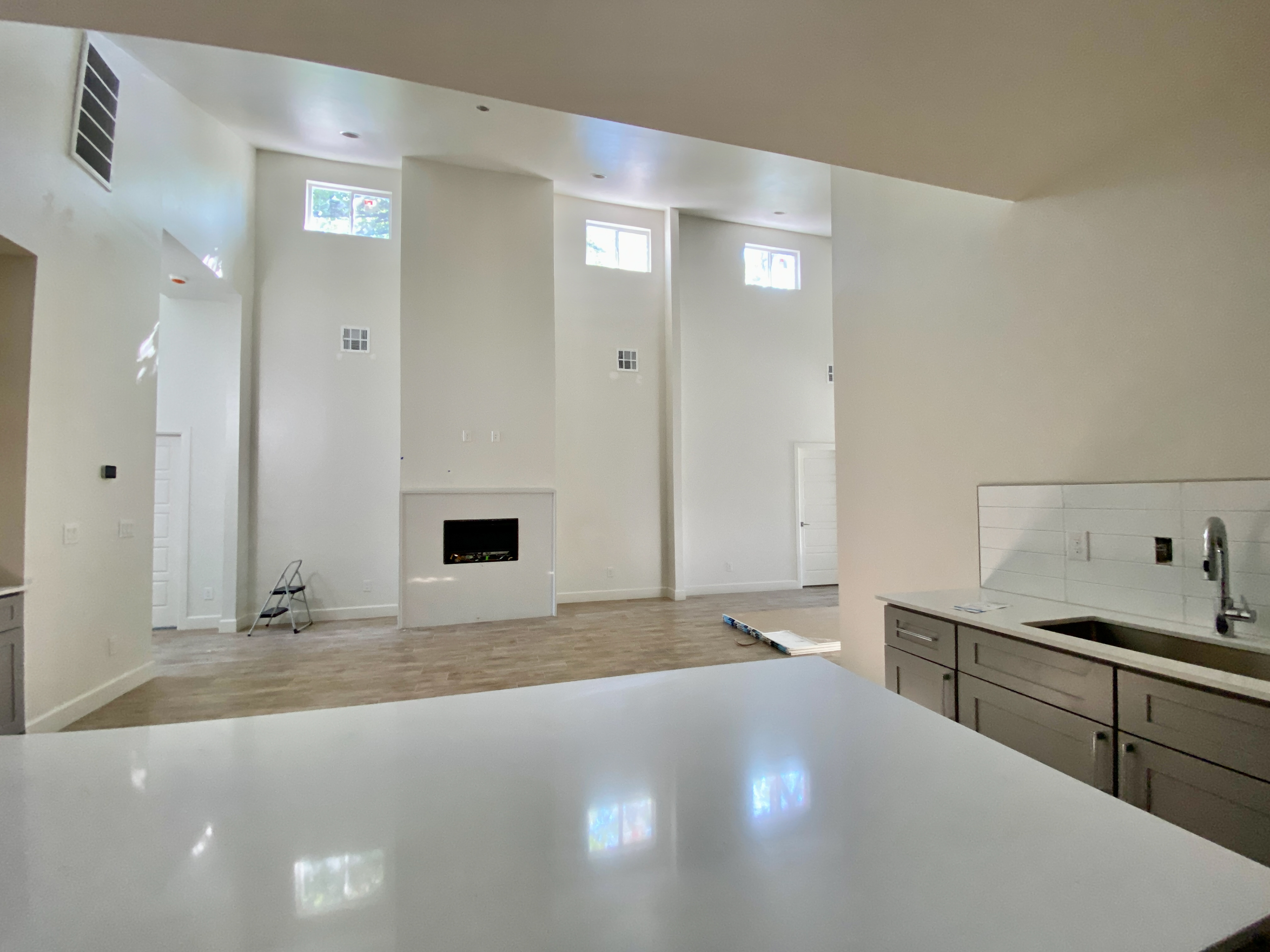 Fireplace view from the kitchen