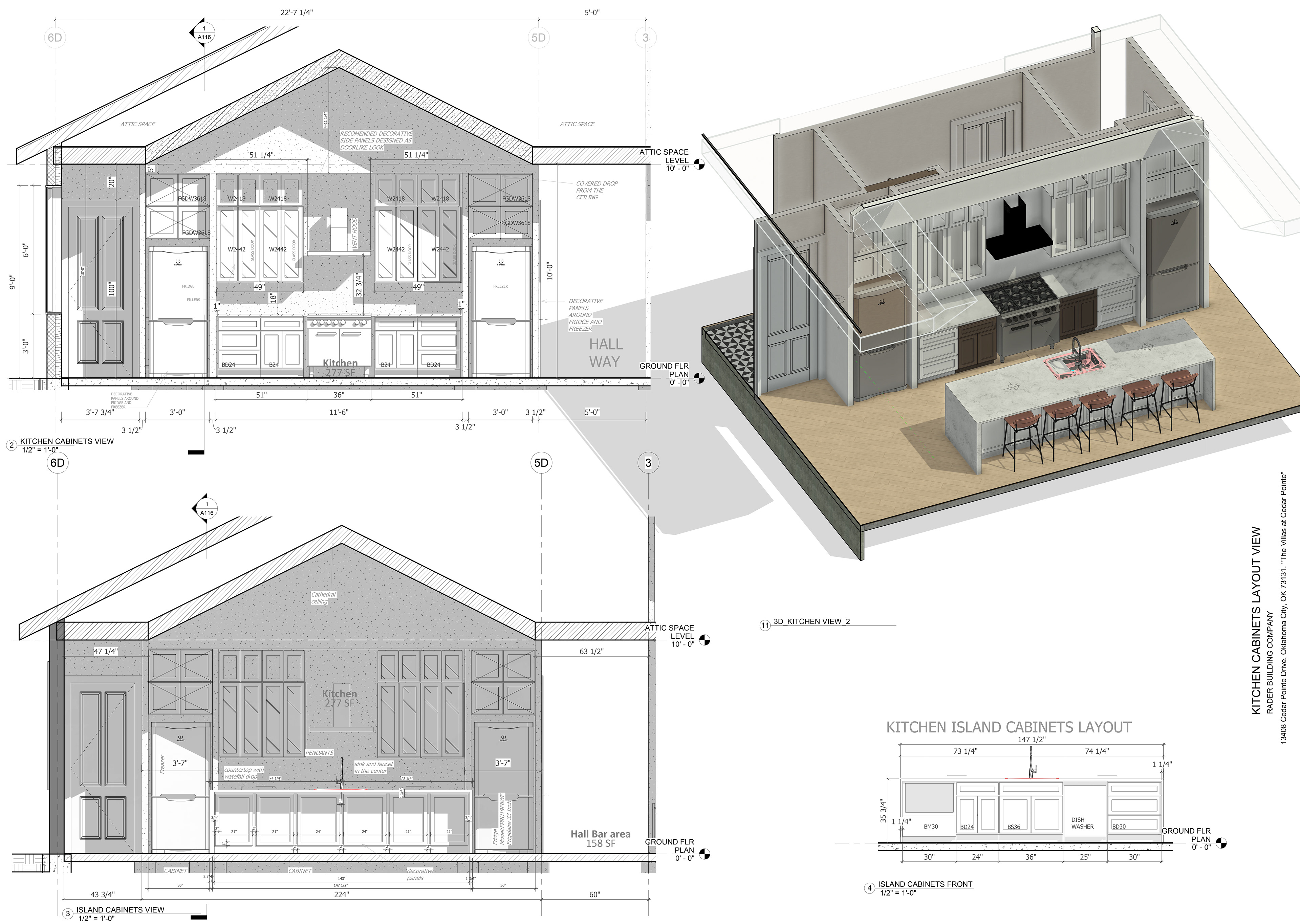 KITCHEN SECTION VIEW AND 3D VIEW