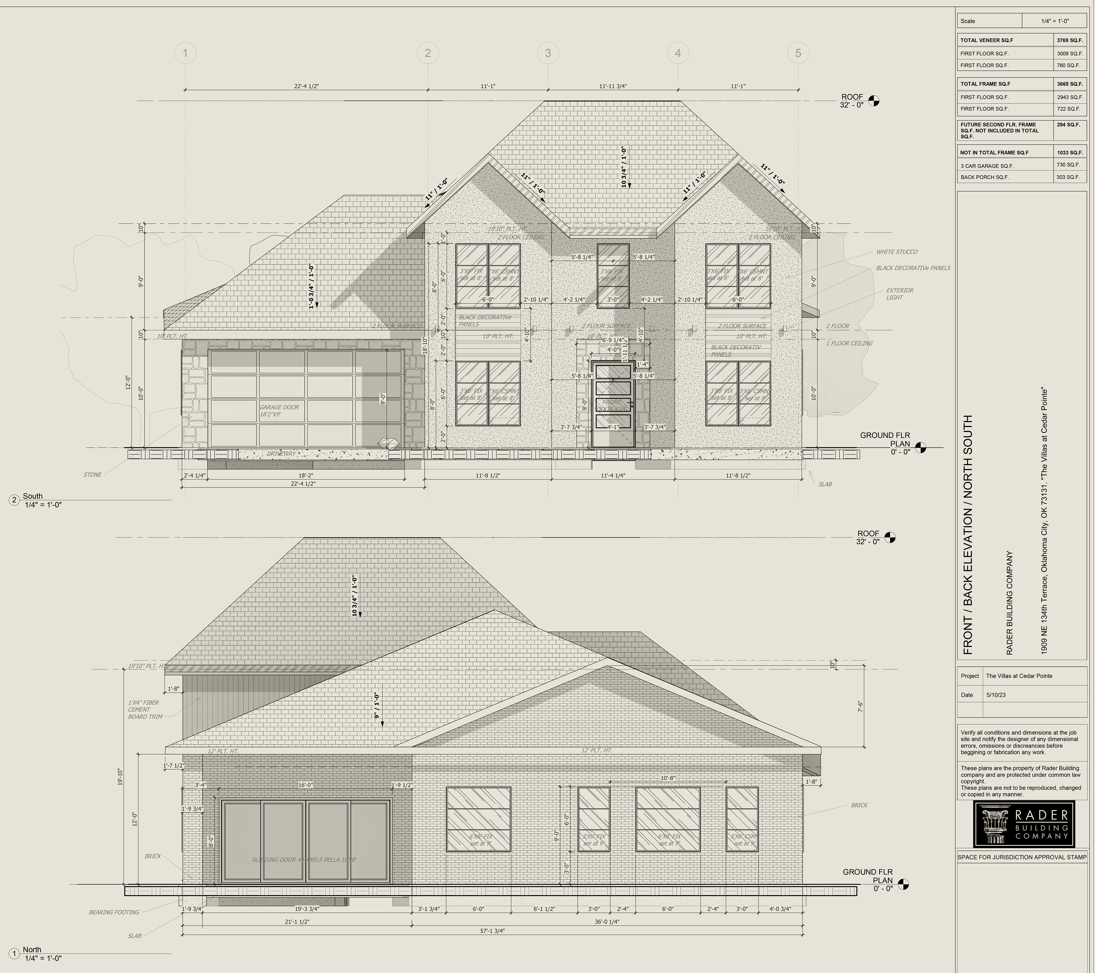 Front and Back (North & south view) elevation