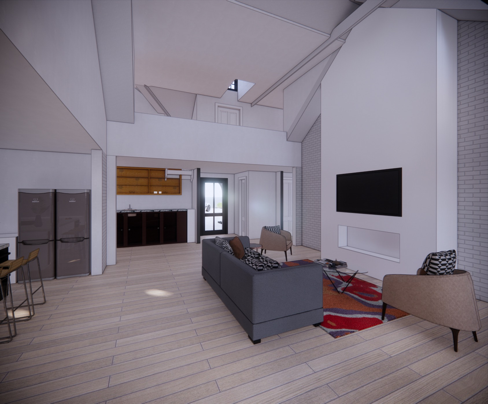 Living area / kitchen / bar