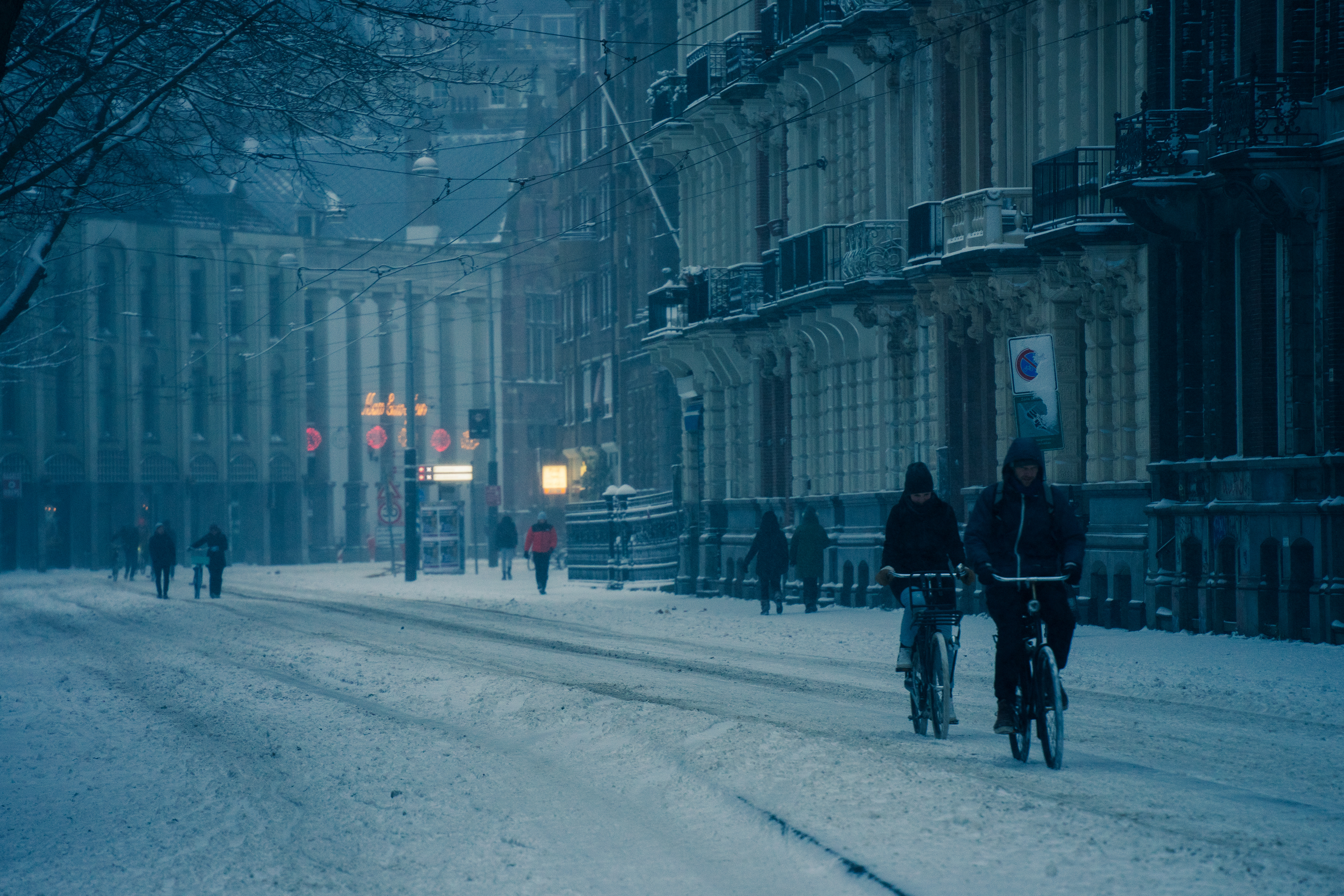 Snow in the center of Amsterdam in February 2021