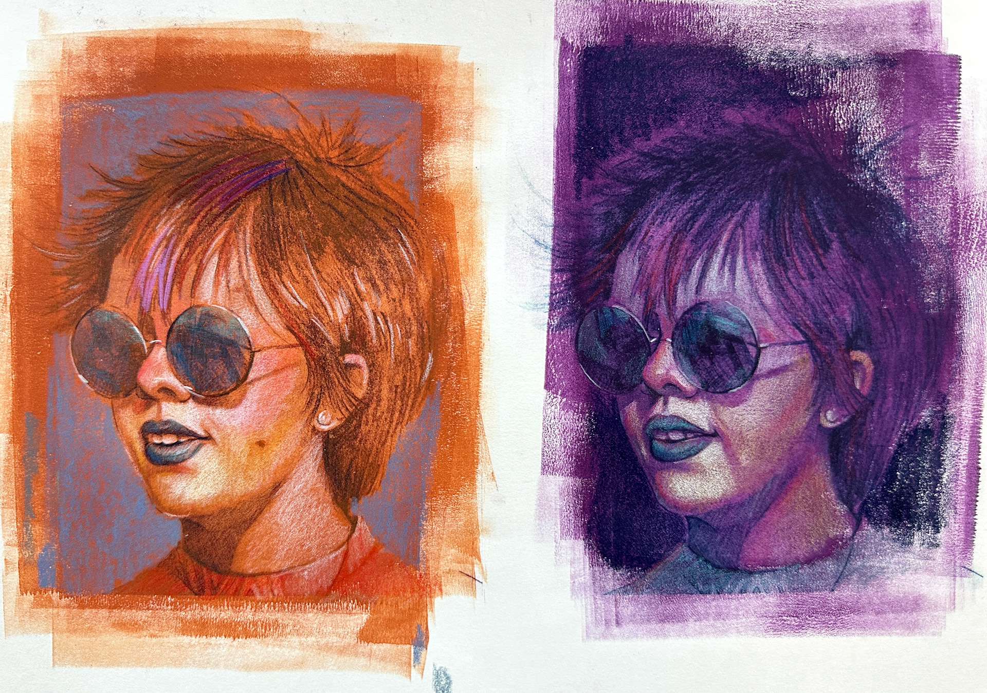 Candid Portrait Thumbnails; Acrylic & Colored Pencil