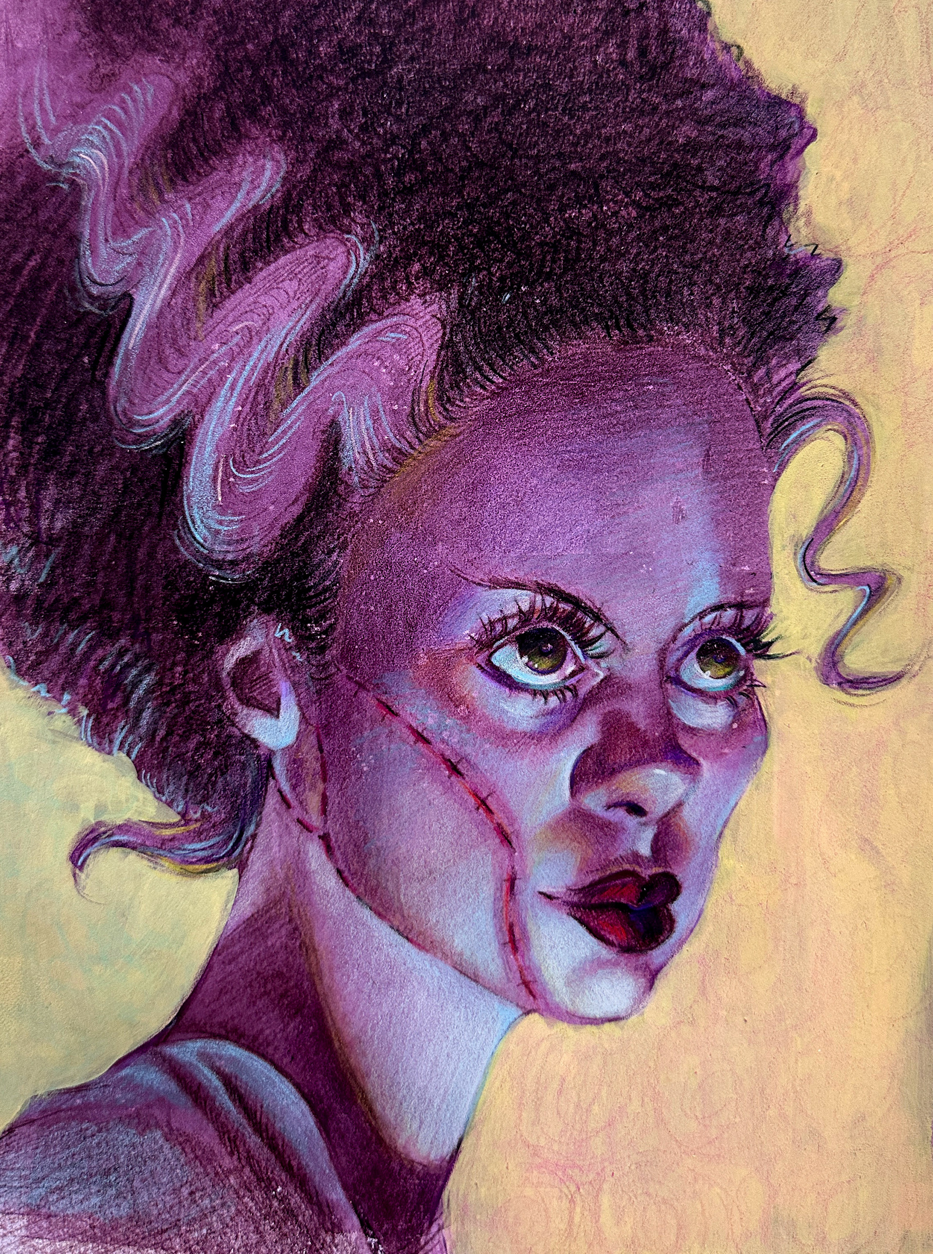 Frankenstiens Bride ; Acrylic & Colored Pencil
