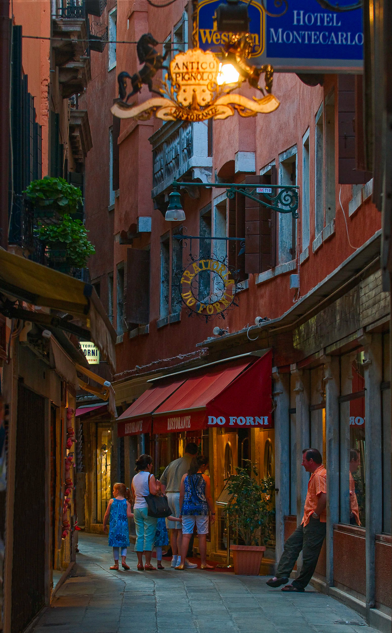 The back streets behind San Marco are filled with shops and restaurants. This night scene in on the Calle Specchieri, a narrow passageway near the cathedral