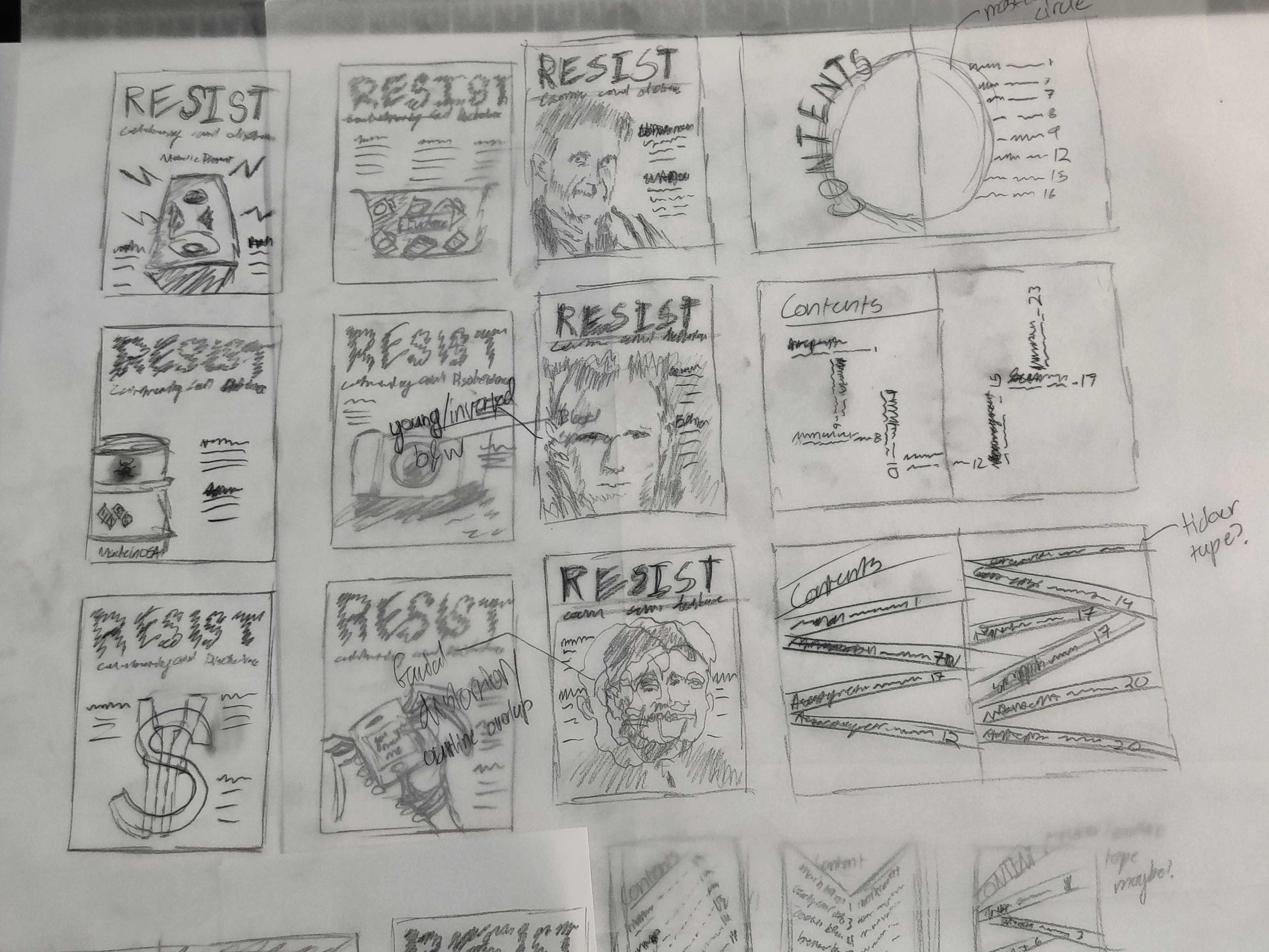 Resist Magazine Cover Layout Sketches