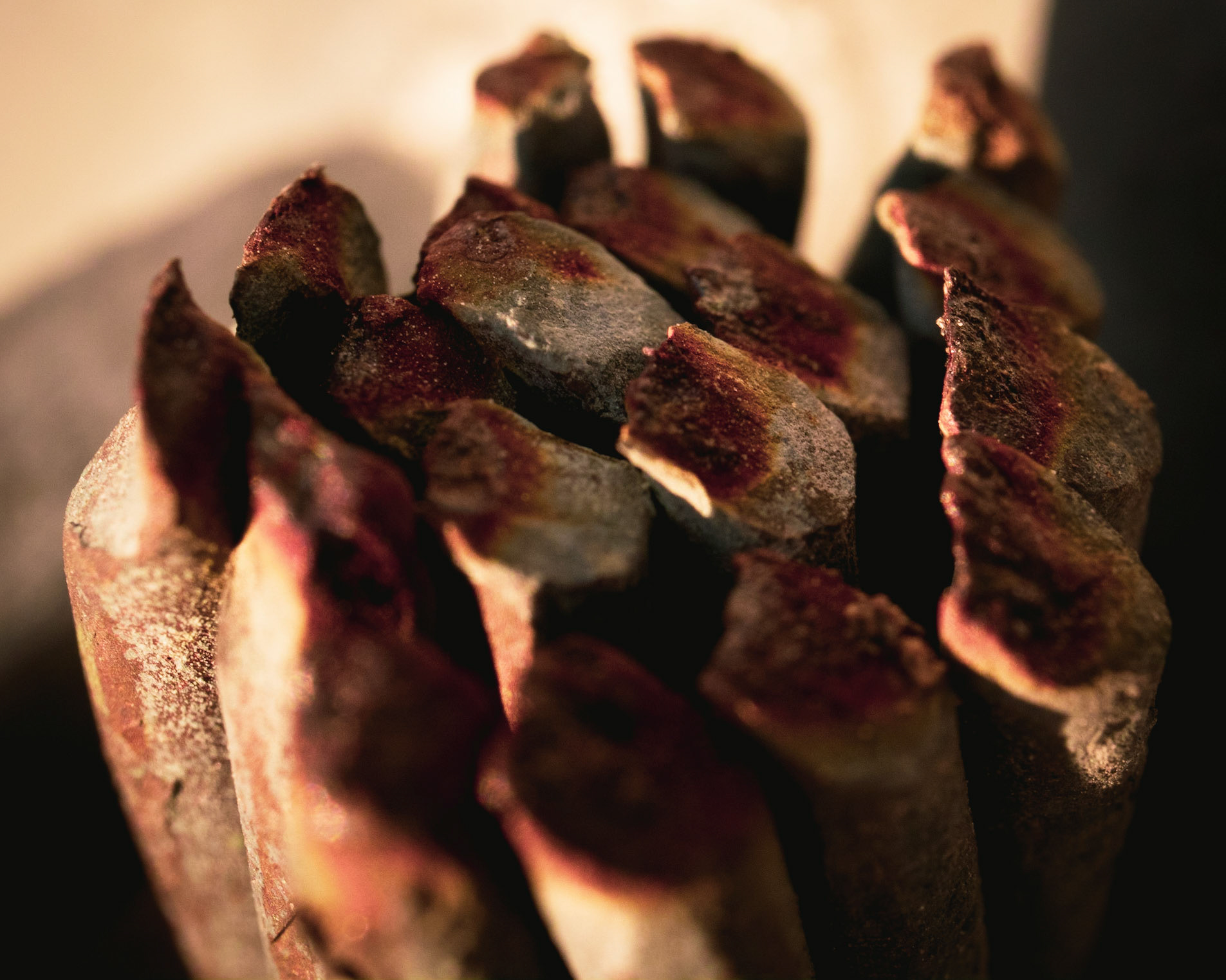 Sharp points in close range, rusting and decayed.