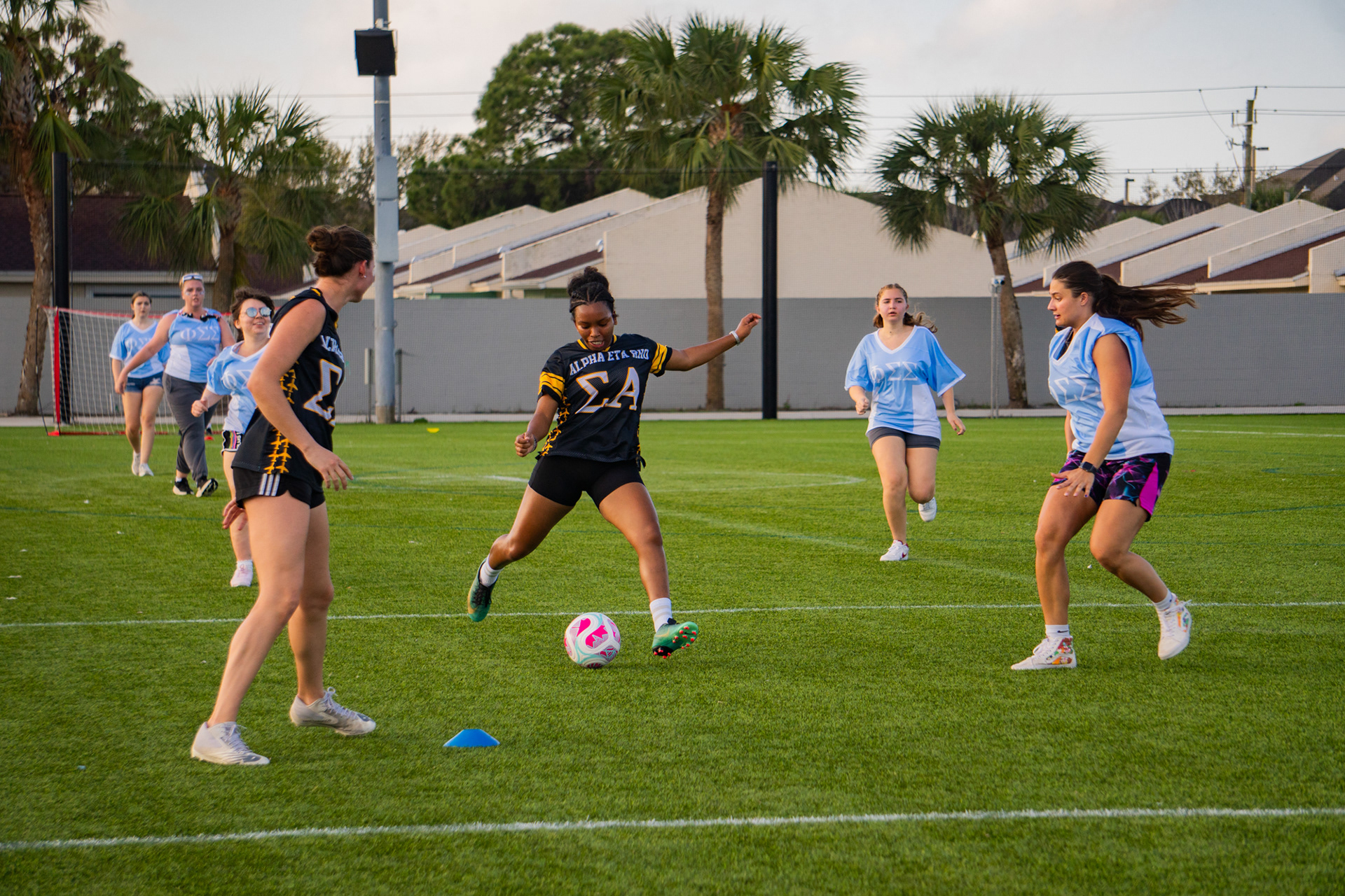 Women’s Alpha Eta Rho plays Phi Sigma Sigma in the third-place playoff of soccer.