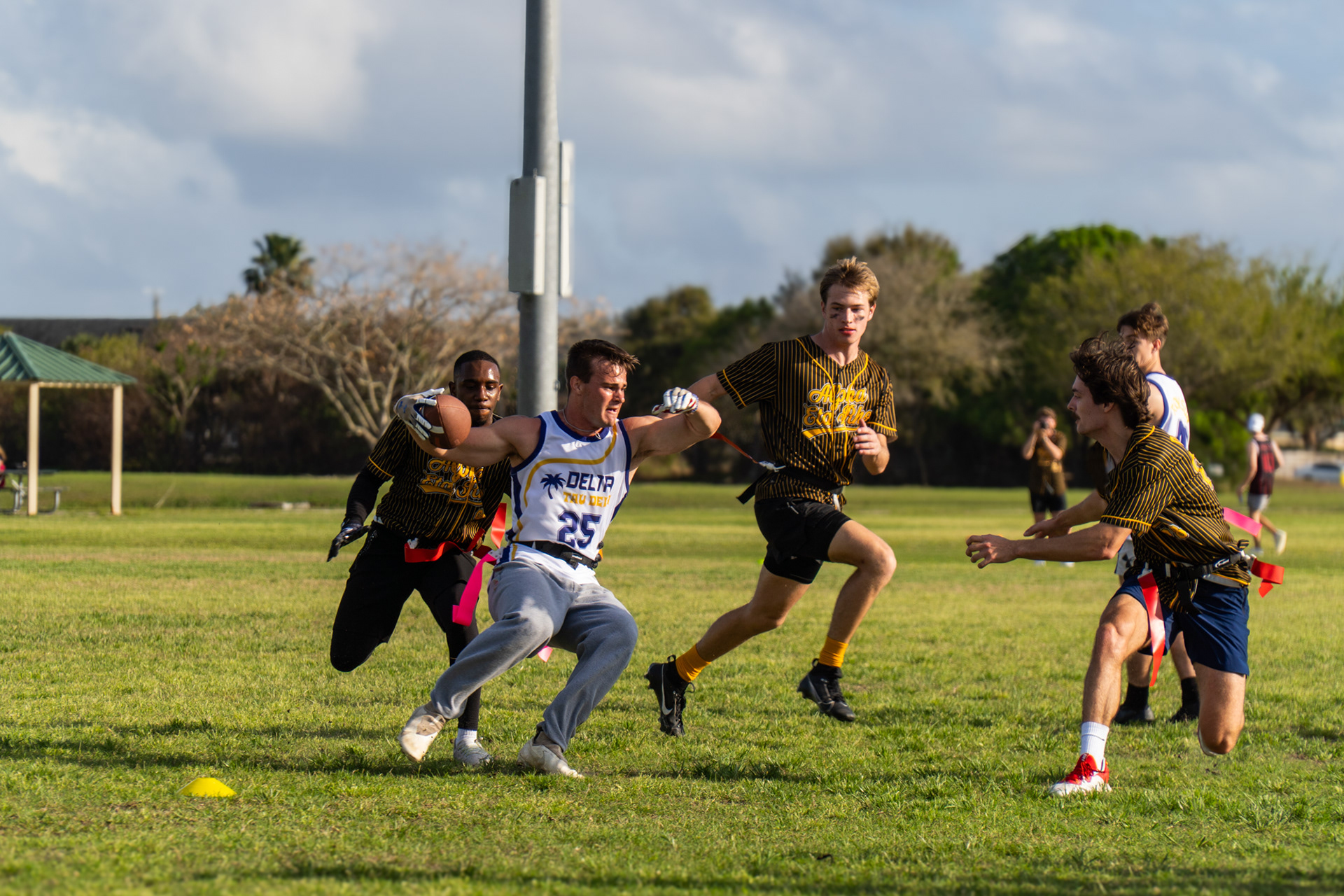 Delta Tau Delta plays Men’s Alpha Eta Rho in the first round of flag football.
