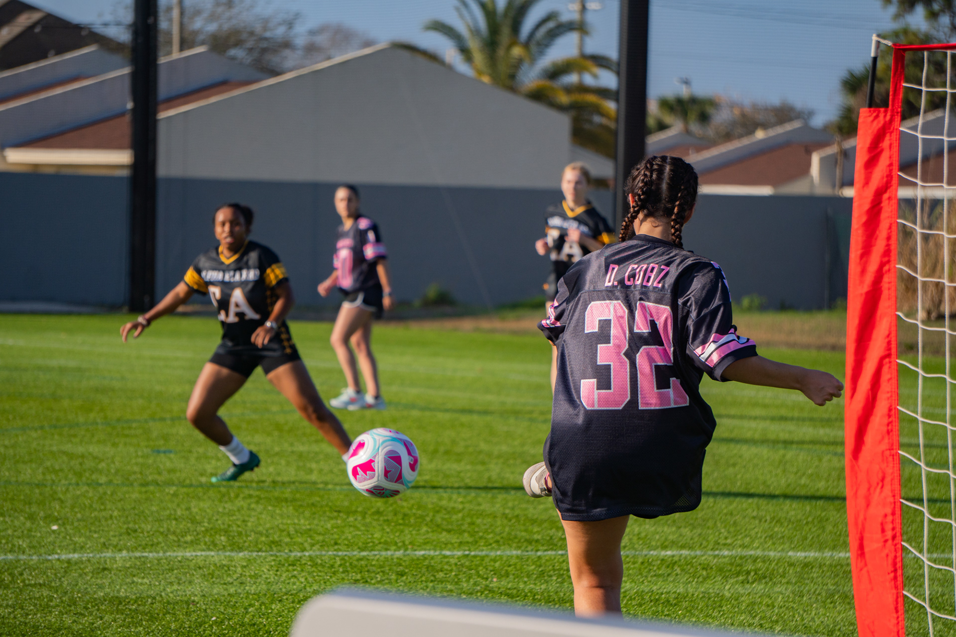 Women’s Alpha Eta Rho against Gamma Phi Beta in the first round of soccer.