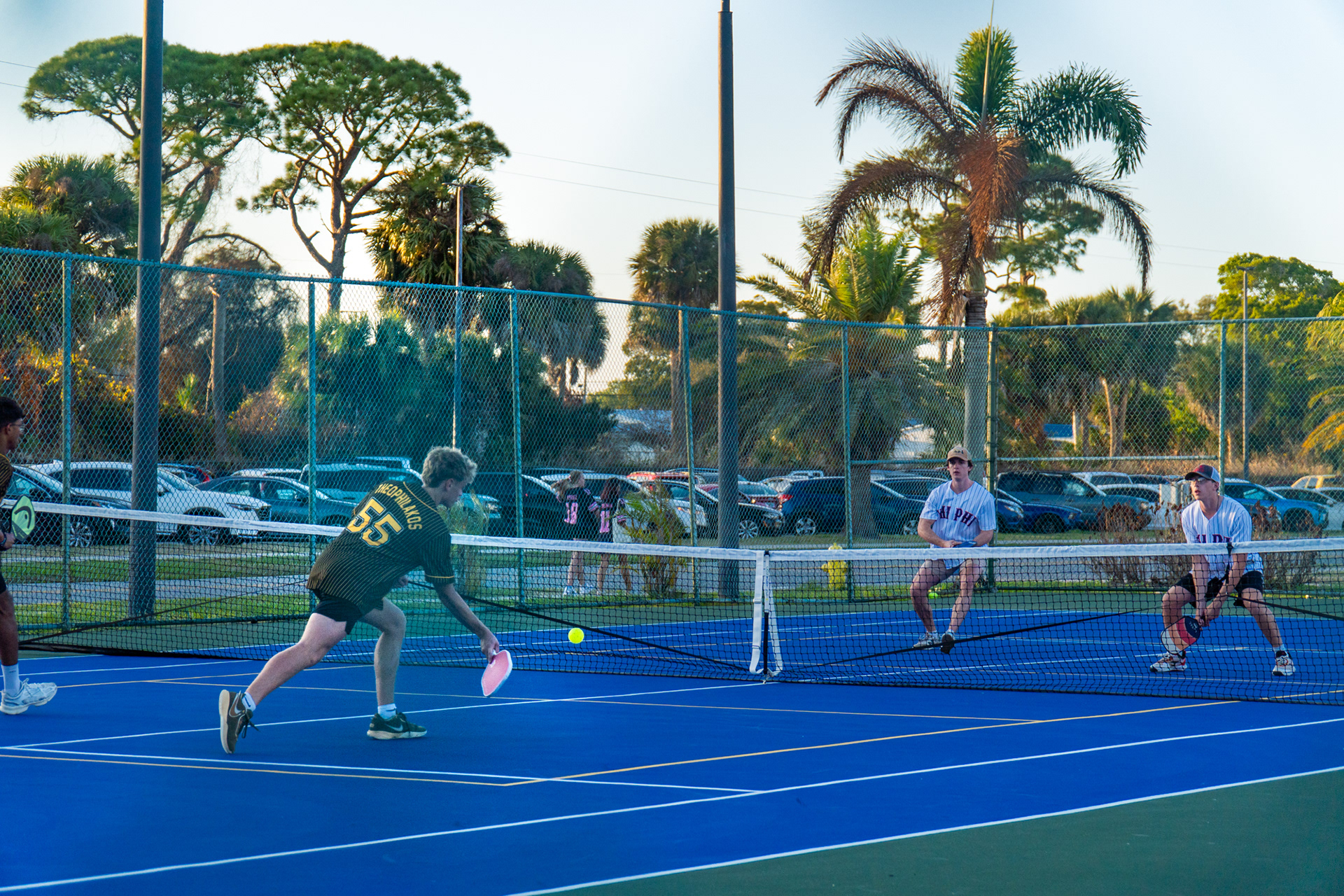 Men’s Alpha Eta Rho faces Chi Phi in the pickleball final.