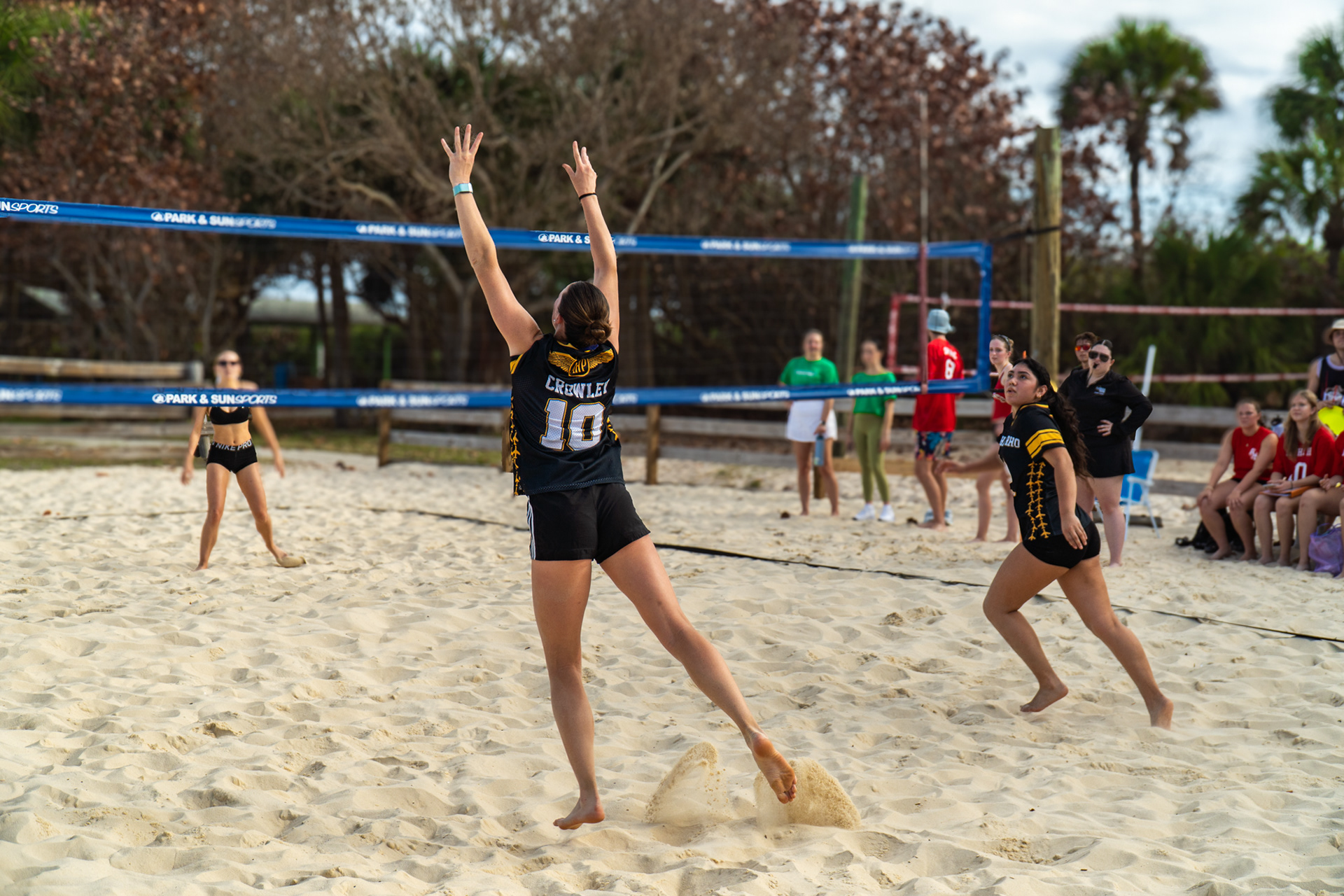 Women’s Alpha Eta Rho plays Alpha Phi in the first round of beach volleyball.