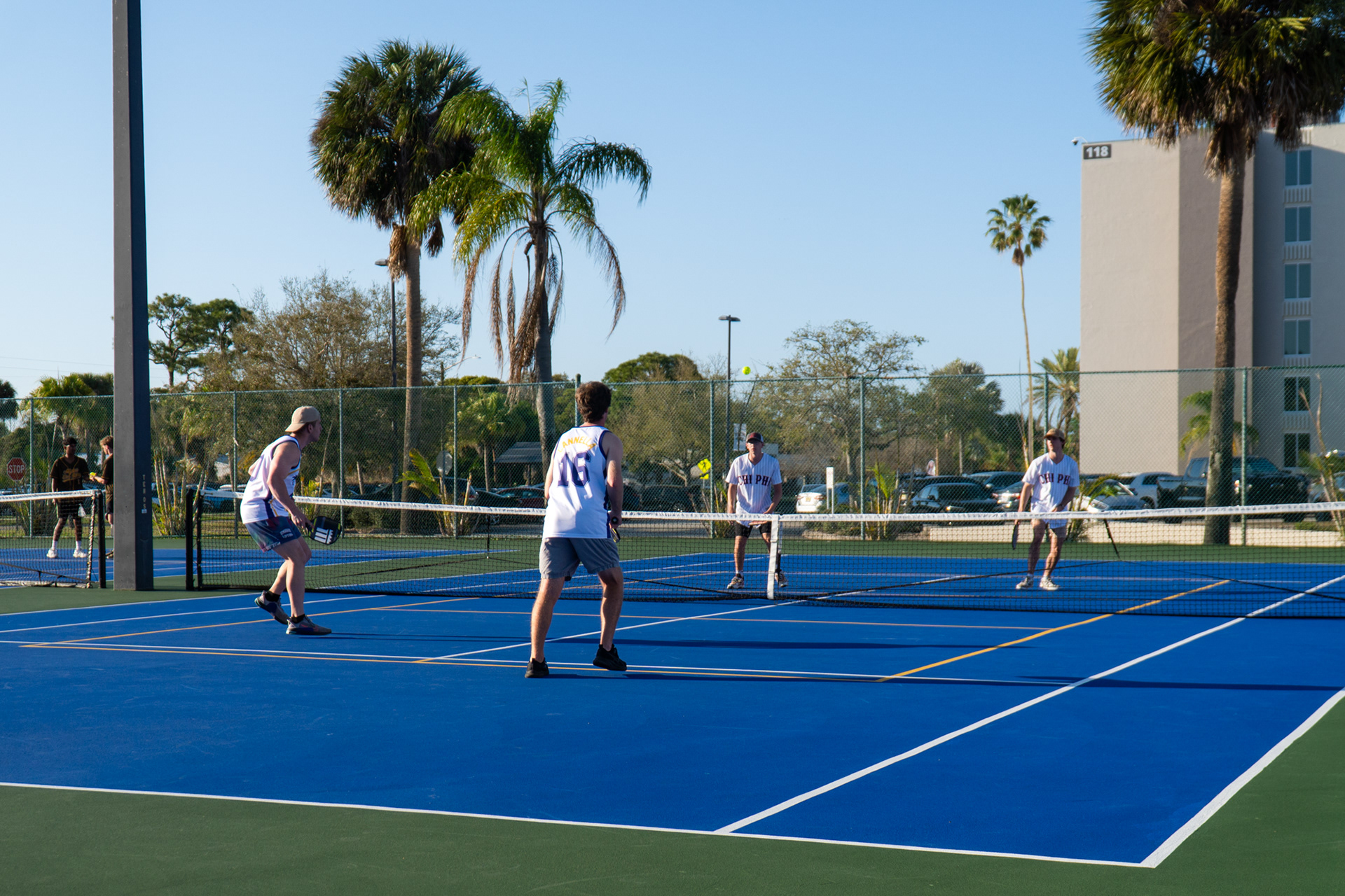 Delta Tau Delta faces Chi Phi in the first round of pickleball.