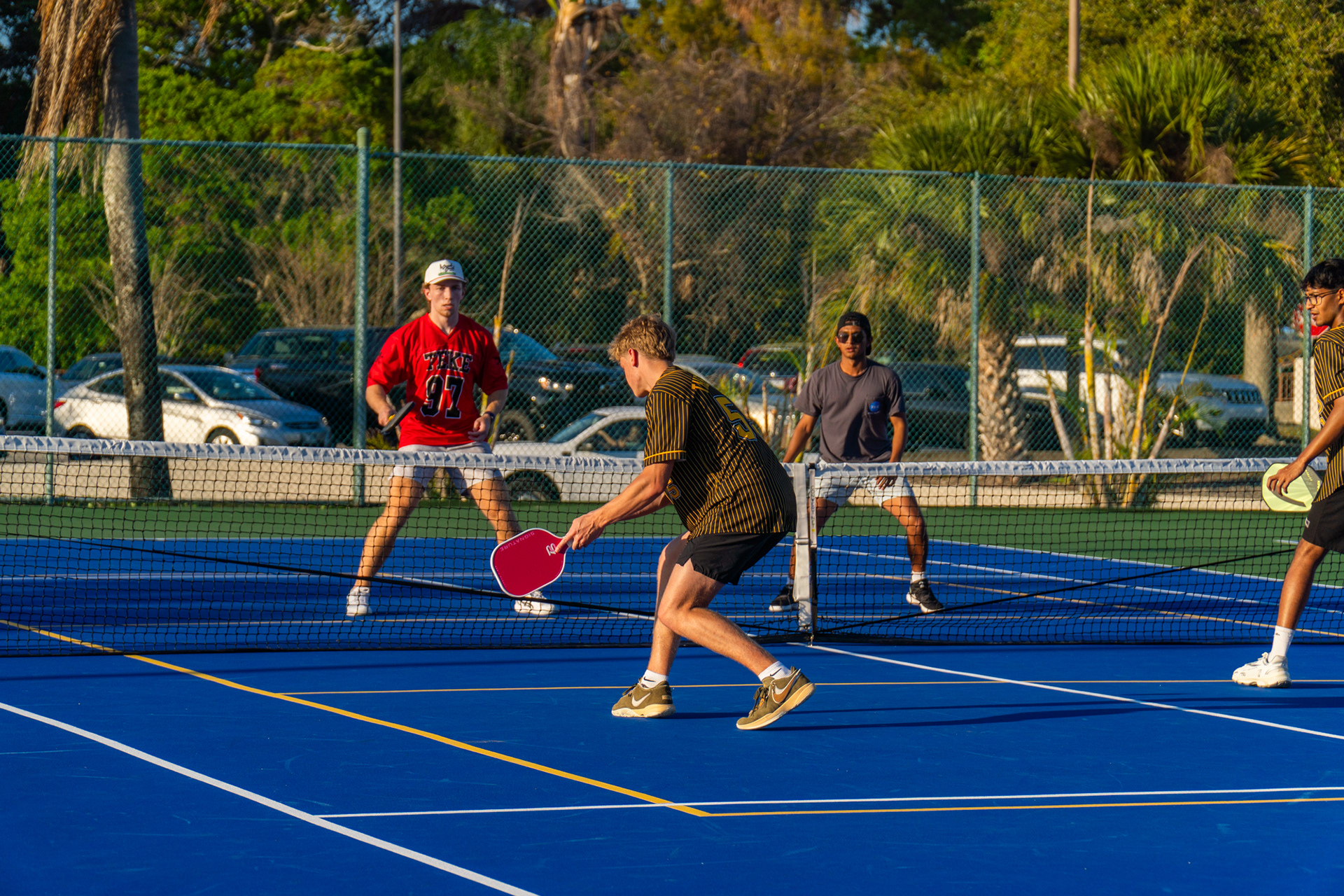 Men’s Alpha Eta Rho plays Tau Kappa Epsilon in the semifinal of pickleball.