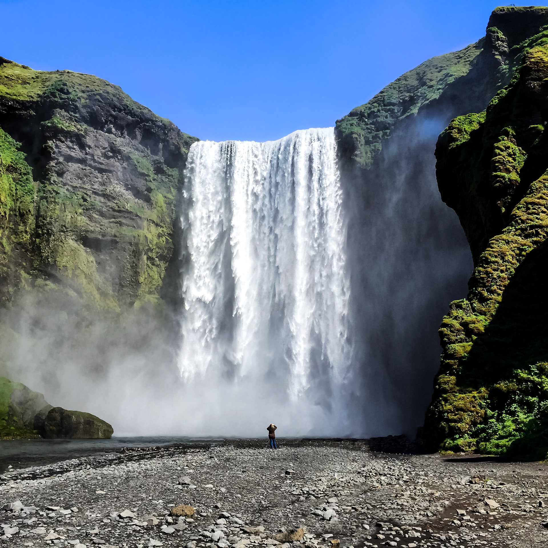 One of the most breathtaking waterfalls in Iceland. There's a small path with hundreds of stairs to the right. From up there you'll have an awesome view. And look out for rainbows!