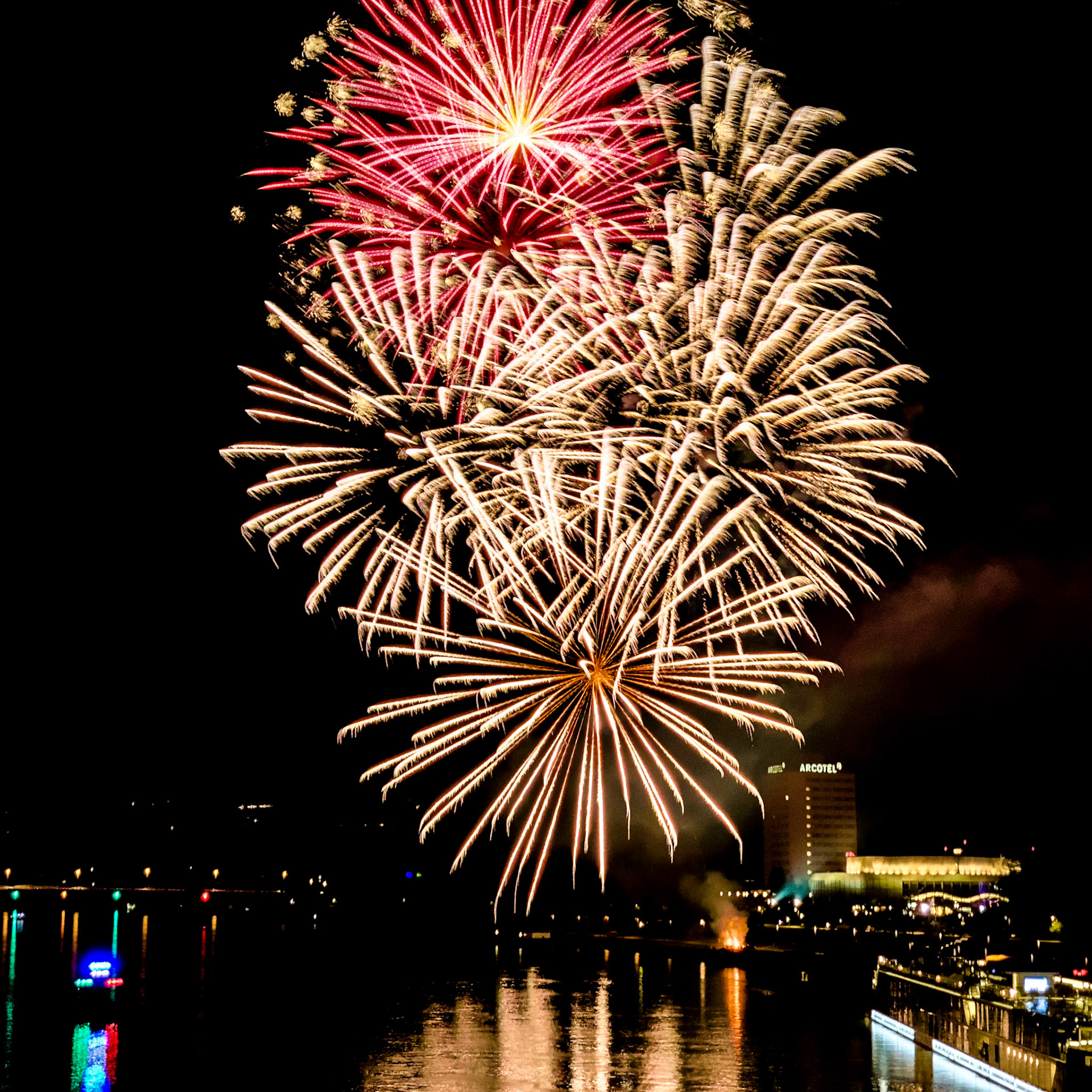 4 exposures taken with slow Shutter Cam App during a fireworks in Linz, Austria
