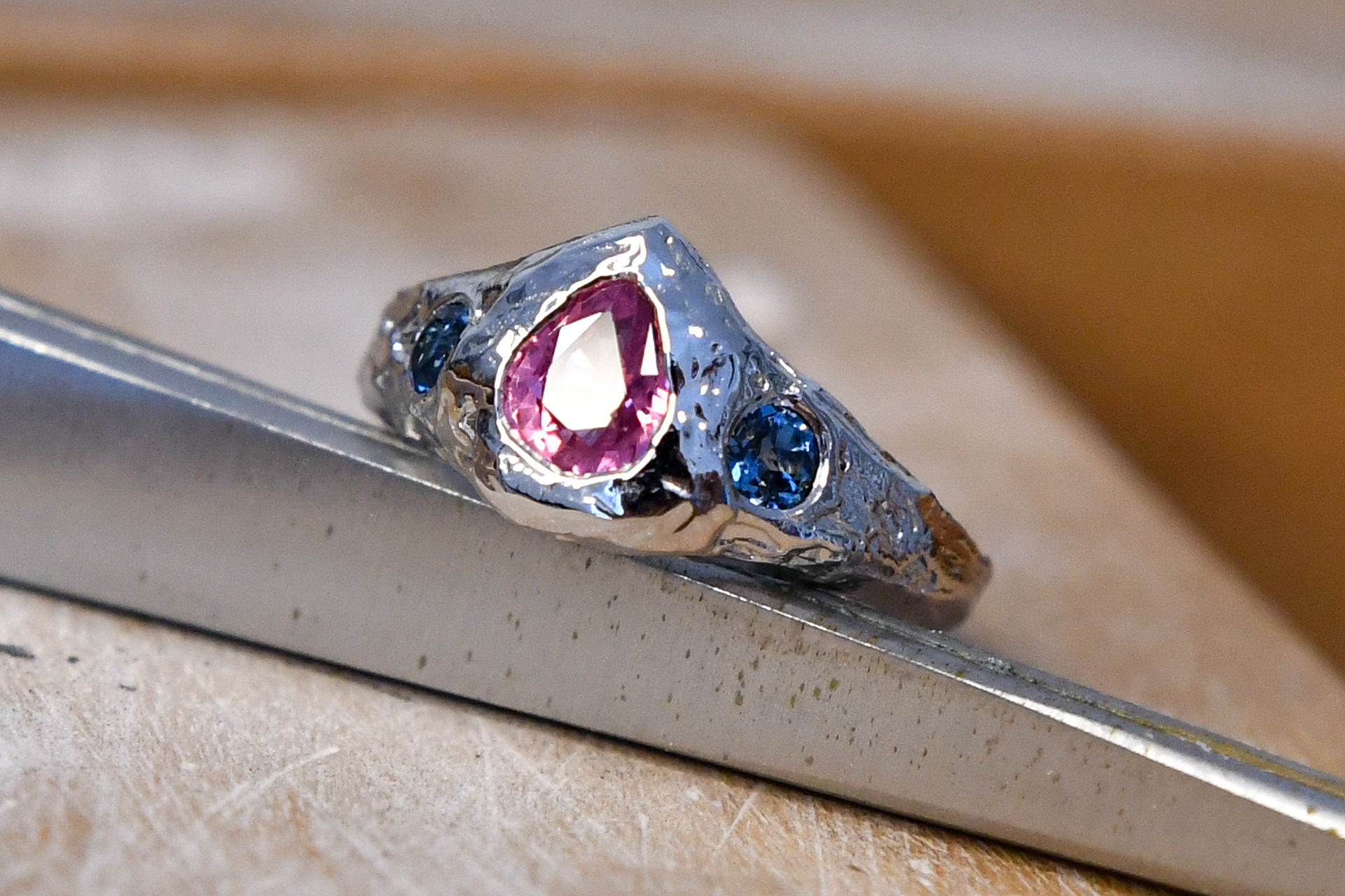 Andrés, 2023 // 18k gold, pink sapphire and blue topazes
