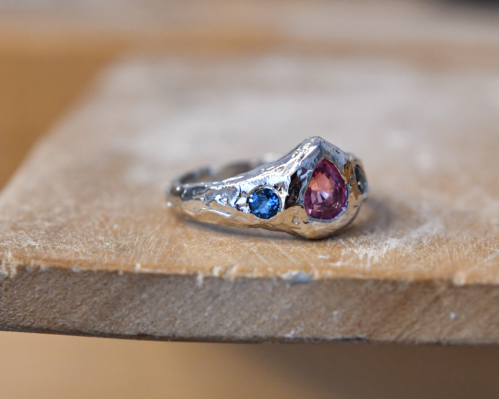 Andrés, 2023 // 18k gold, pink sapphire and blue topazes