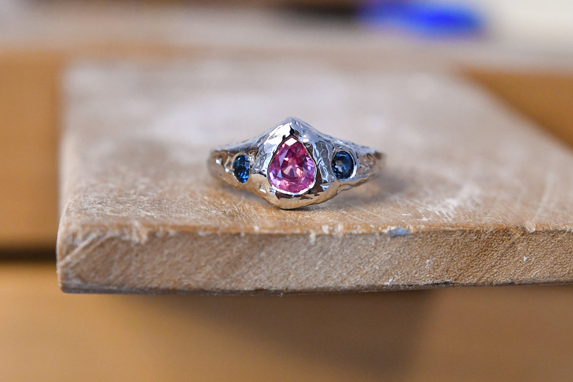 Andrés, 2023 // 18k gold, pink sapphire and blue topazes