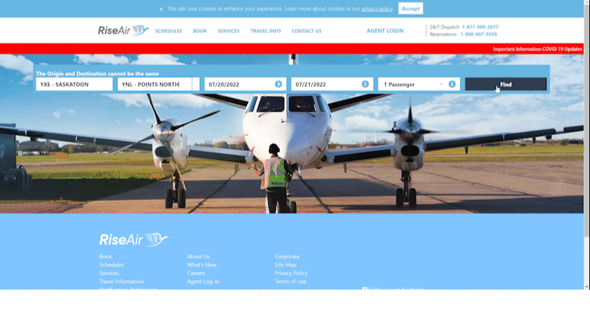 Users will be redirected to previous page to try different dates to find available flight