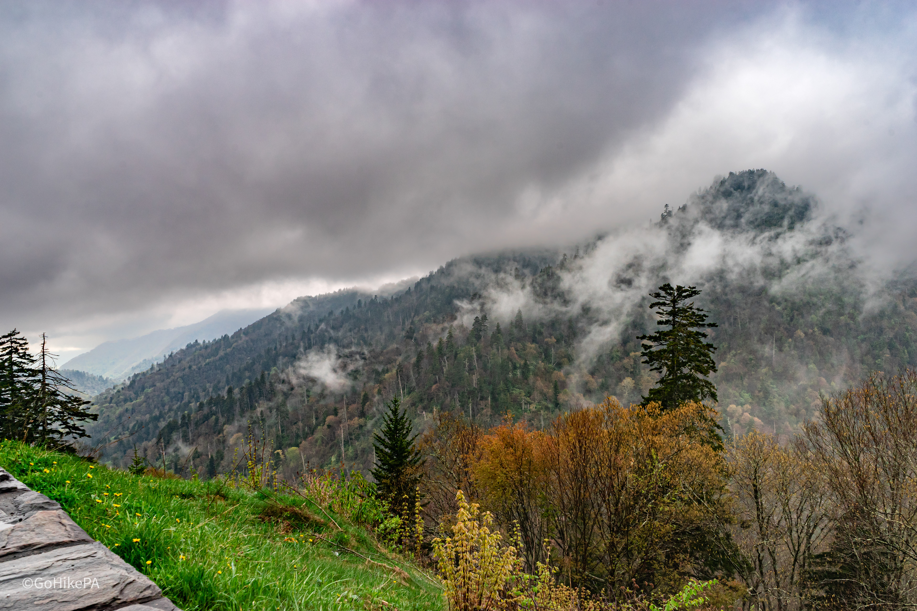 Clouds rolling over mountains as seen from Newfound Gap