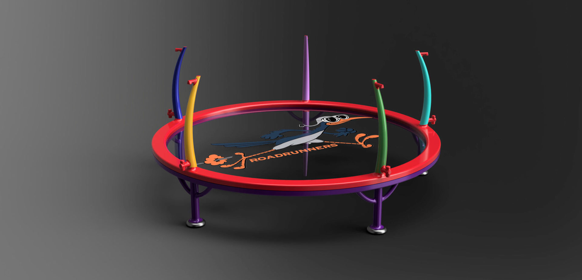 A 3D rendering of the trampoline I designed for the kids. Looks way cooler in color!