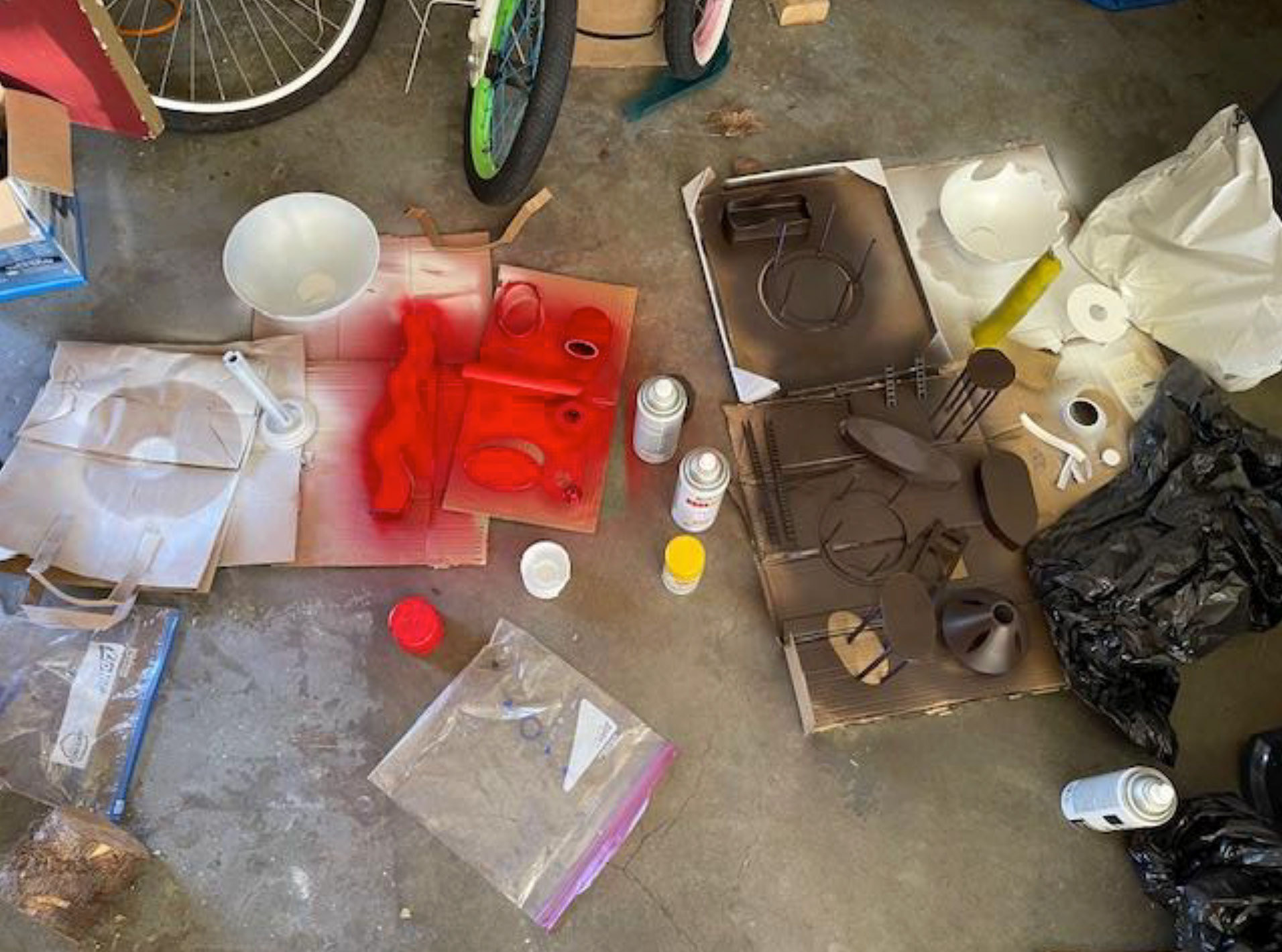 The painting process in my garage.