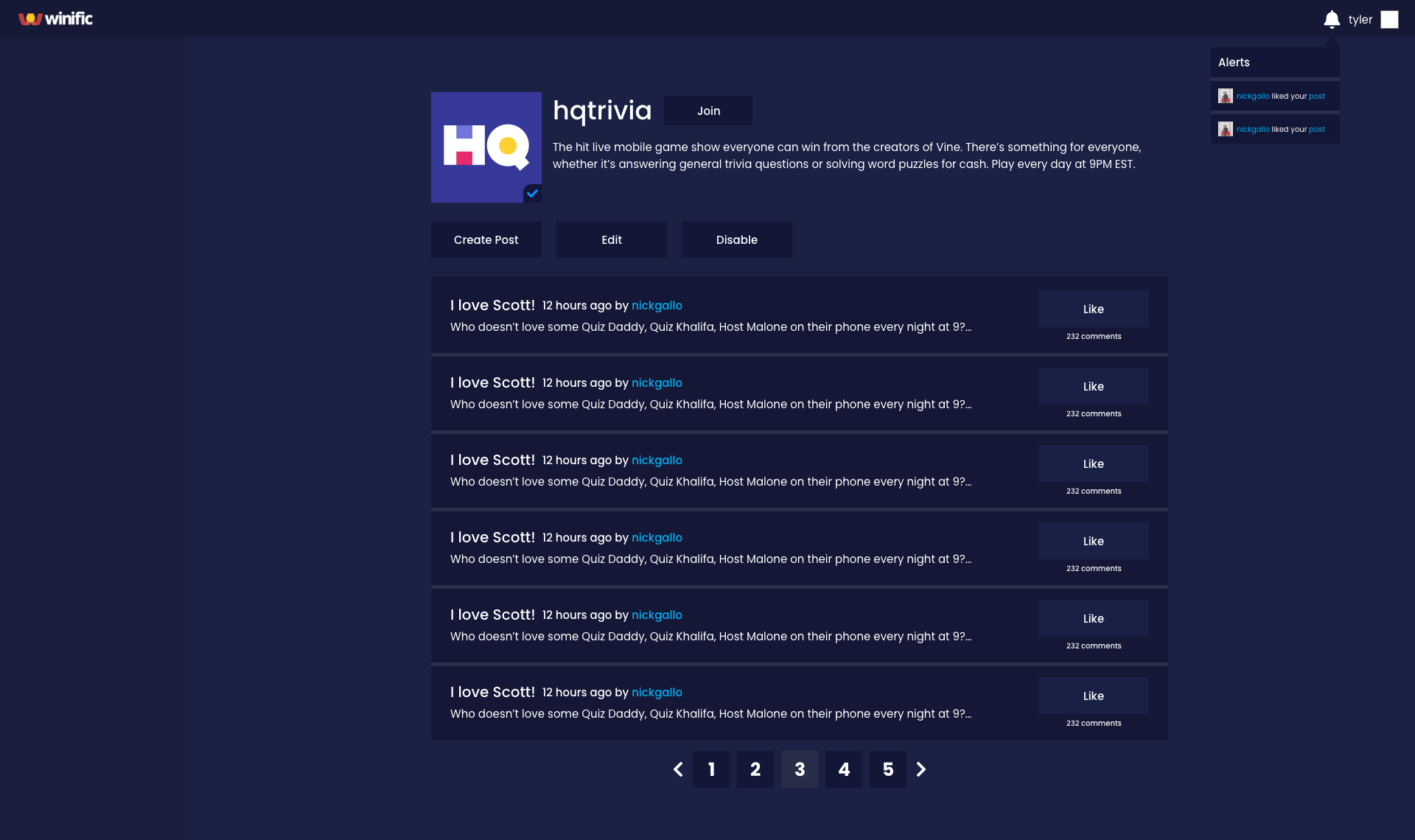 Winific New Community View with Header