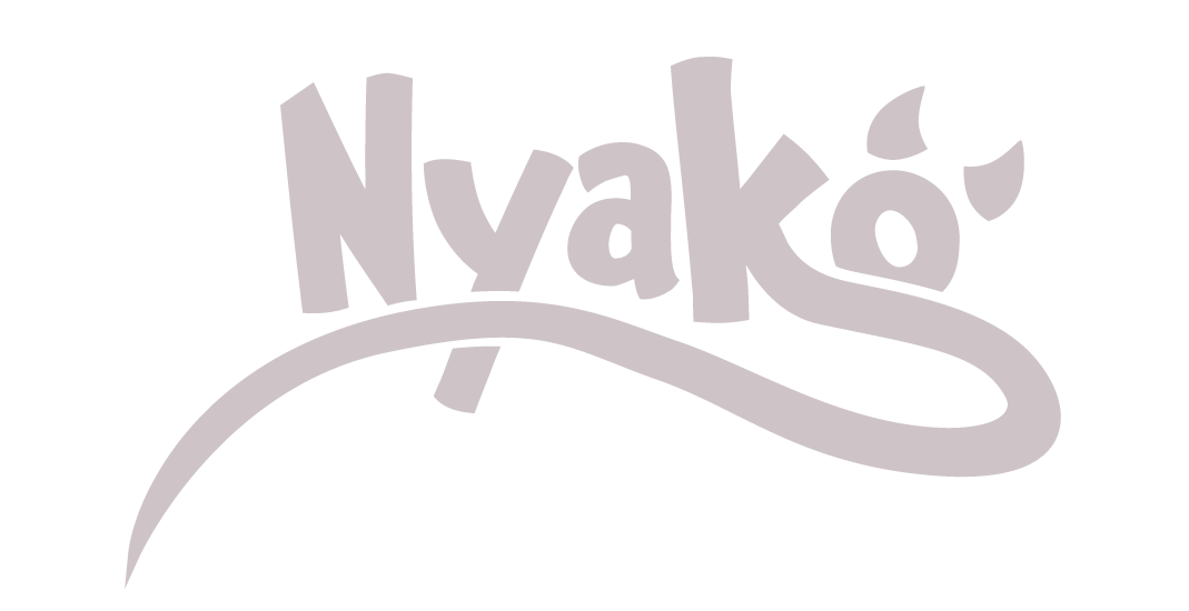 Logo-Schriftzug Nyako. K wird ein Schweif über dem O sind zwei Teufelshörner