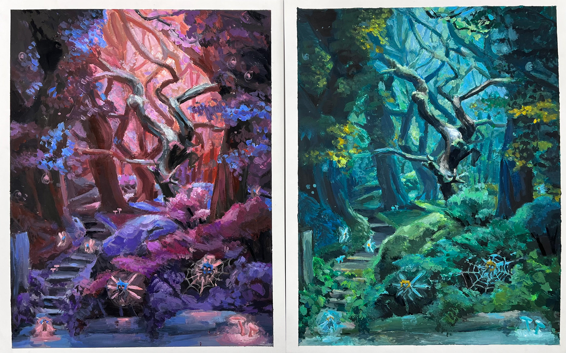 Forest, Dawn and Dusk; gouache on paper