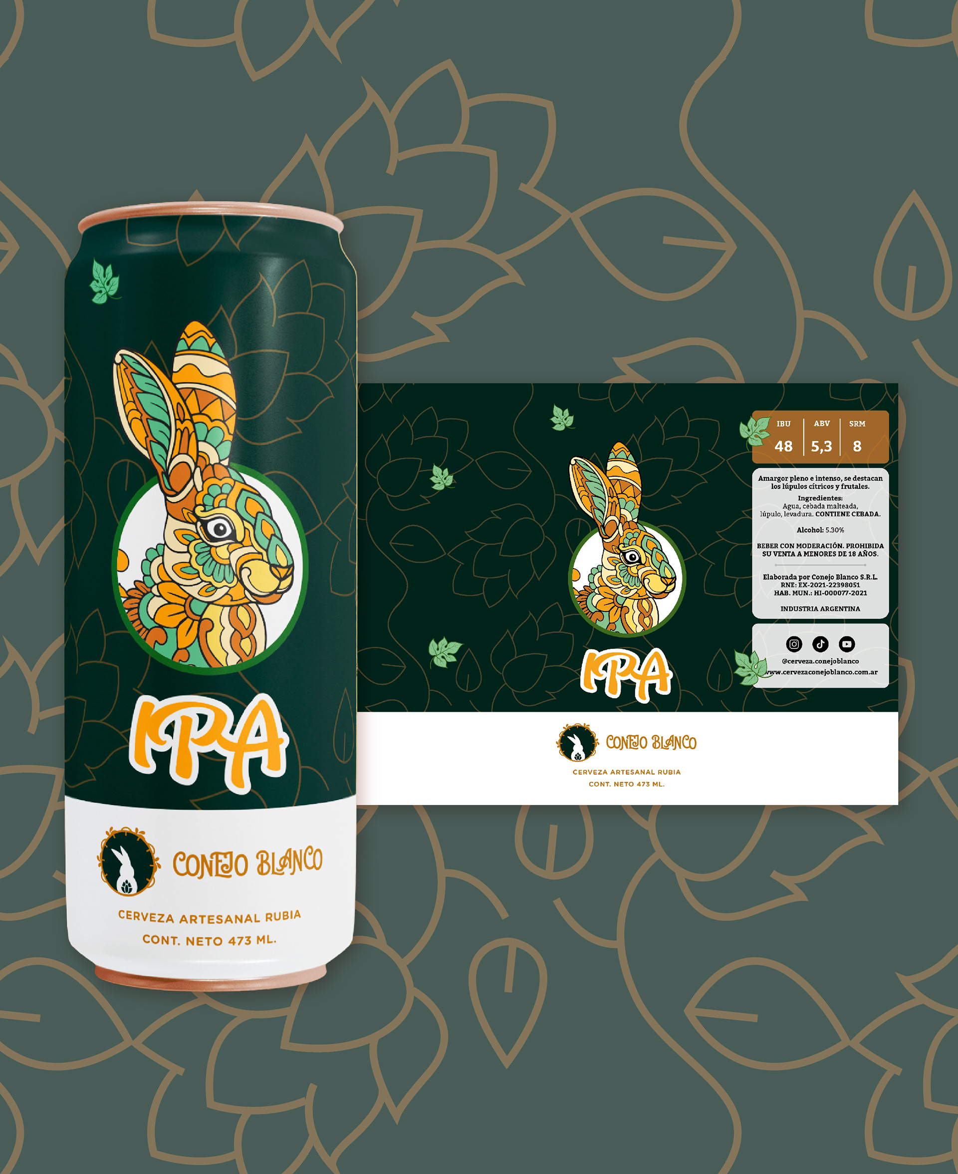 Diseño de Etiqueta para Lata de Cerveza | Conejo Blanco | Buenos Aires