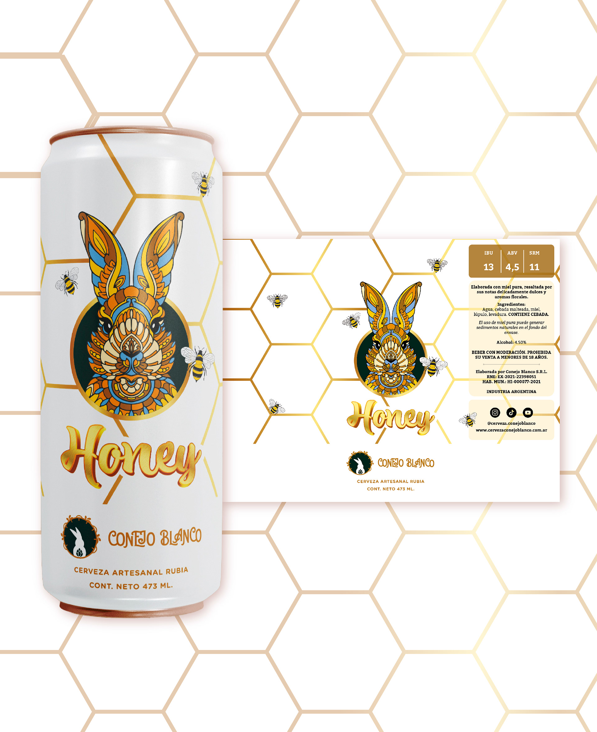 Diseño de Etiqueta para Lata de Cerveza | Conejo Blanco | Buenos Aires