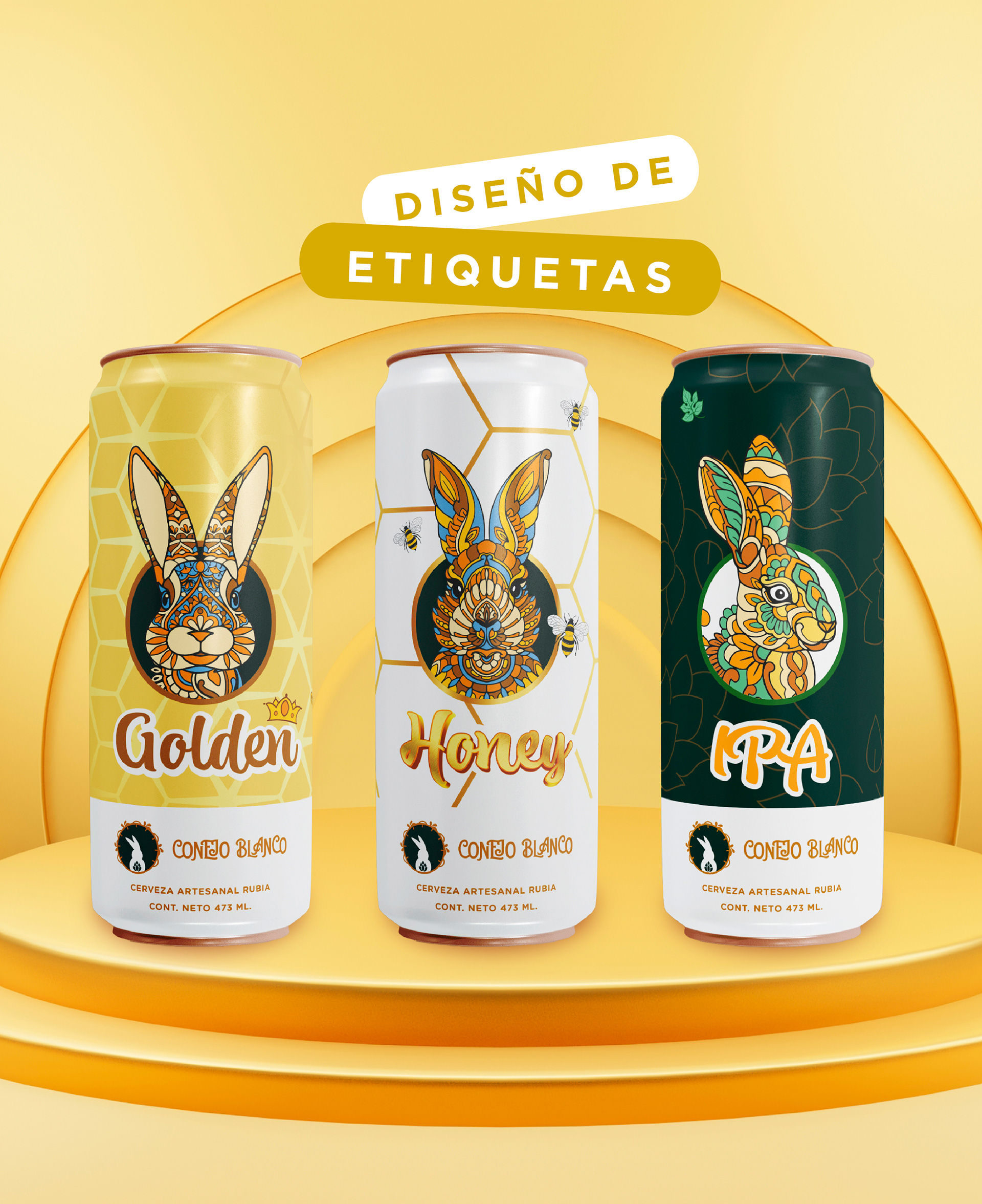 Diseño de Etiqueta para Lata de Cerveza | Conejo Blanco | Buenos Aires