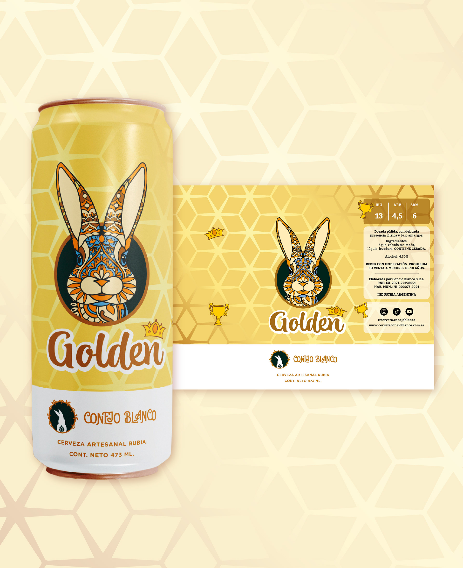 Diseño de Etiqueta para Lata de Cerveza | Conejo Blanco | Buenos Aires