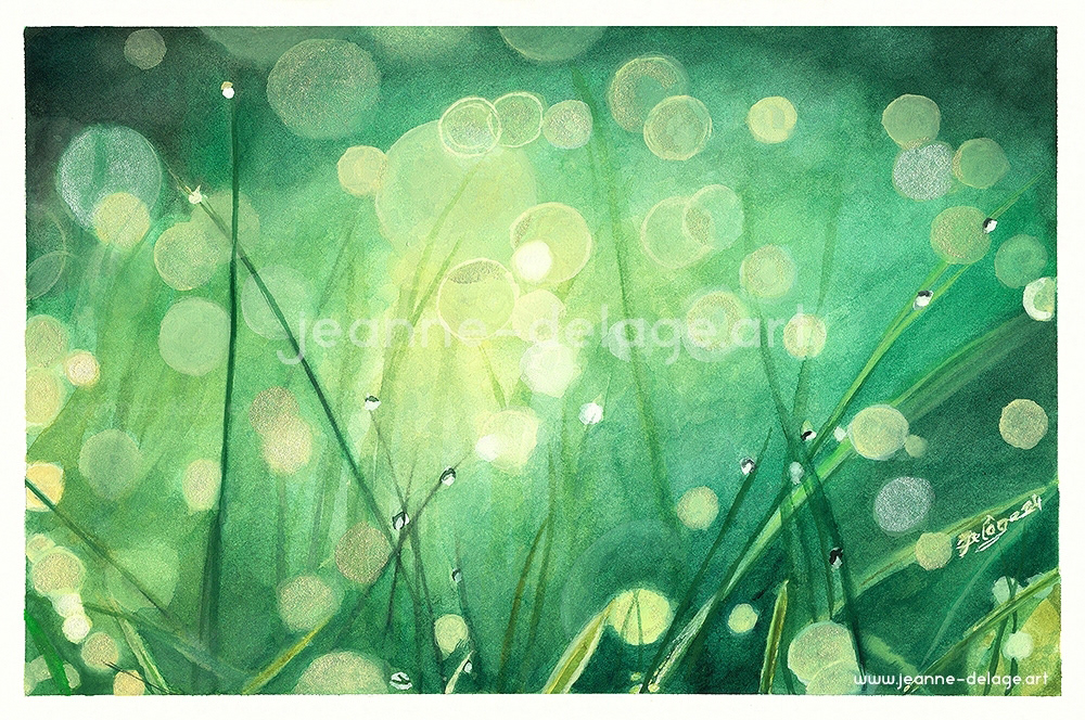 Grass with Pearls of Dew #03 | Watercolor