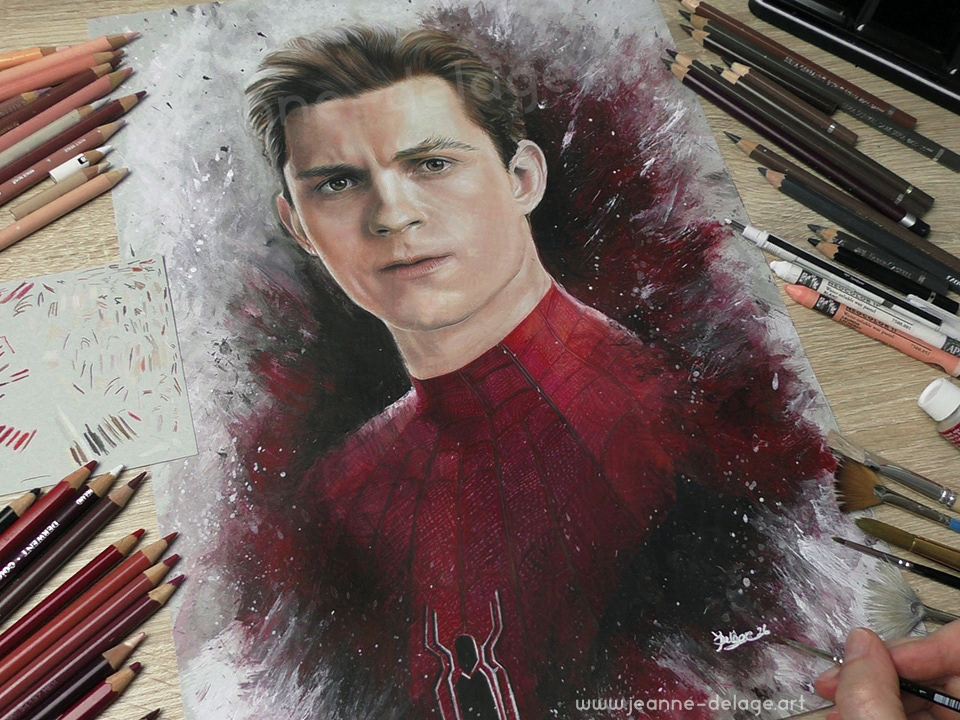 Spider-Man artwork on desk
