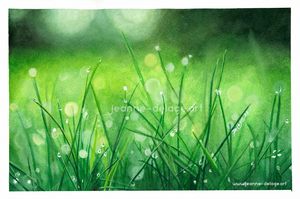 Grass with Pearls of Dew #02 | Watercolor