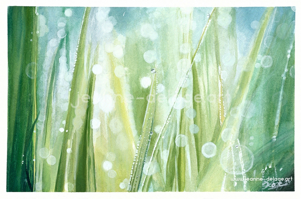 Grass with Pearls of Dew #04 | Watercolor