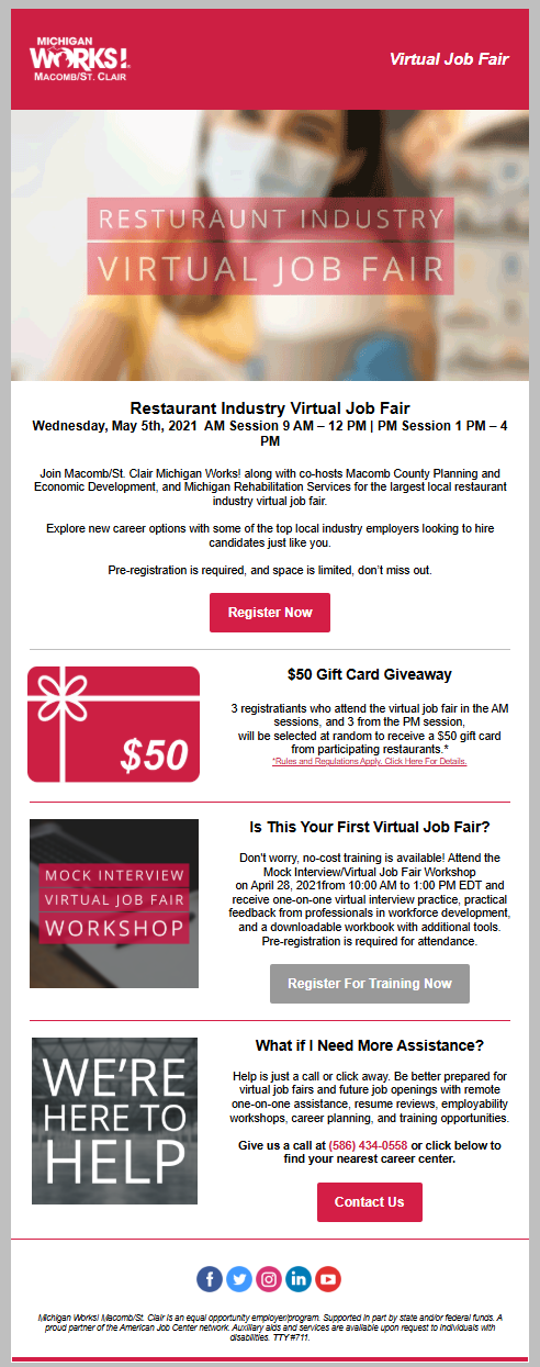 Eblast for Job Fair sent to 40k active users on mailing list