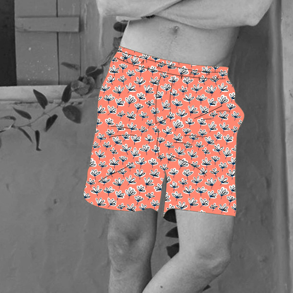 Summer White Pops Abstract Floral Print Design sc_patterndesign orange menswear mockup
