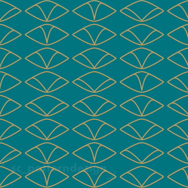 Art Deco Linework Ovals Papyrus scpatterndesign Teal Turquoise Gold