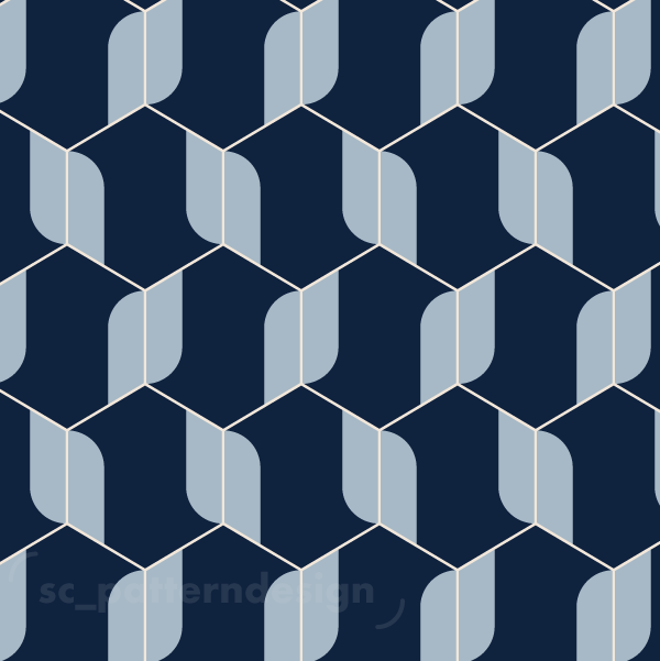 Hexagon Faux Tiles Art Deco Soft Arches scpatterndesign - Light Blue