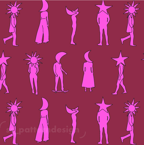 Cosmic Heads Conversational Print Design sc_patterndesign Red & Pink