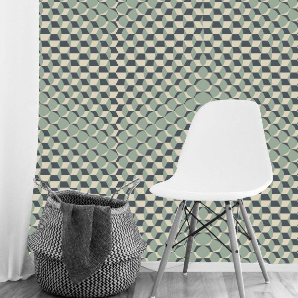 Tessellated Combs Geo Design for wallpaper by sc_patterndesign Stephanie Chauvel sage green mockup