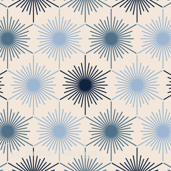 Radiant Sun Geometric Hex scpatterndesign blue