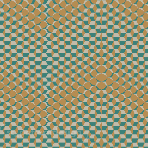 Tessellated Combs Geo Design for wallpaper by sc_patterndesign Stephanie Chauvel turquoise and gold