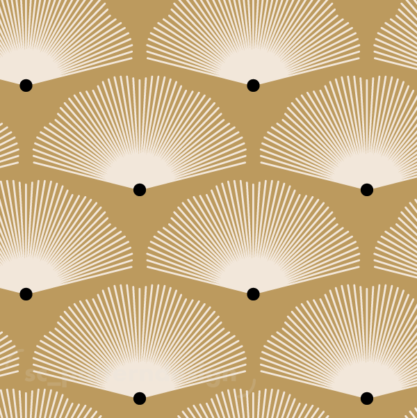 Glamour Art Deco Gingko Fans scpatterndesign White on Gold