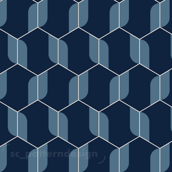 Hexagon Faux Tiles Art Deco Soft Arches scpatterndesign - Blue