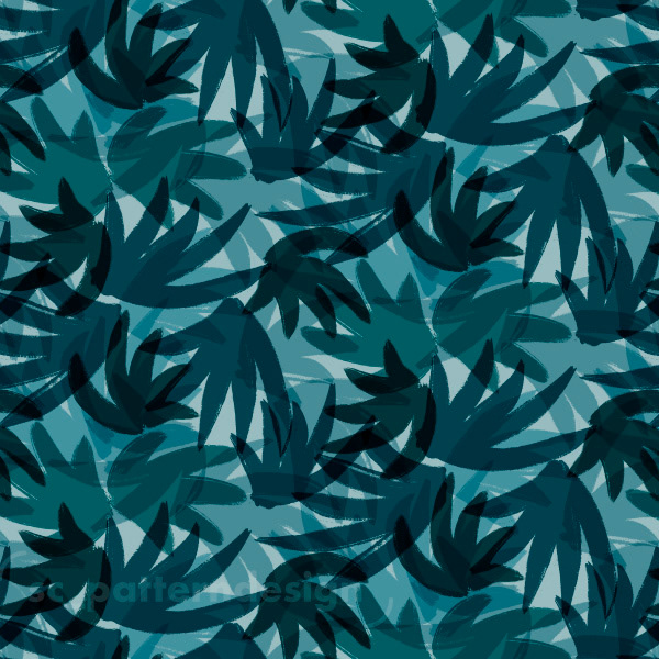 Tropical Blue Floral Painterly Abstract Pattern by Stephanie Chauvel sc_patterndesign