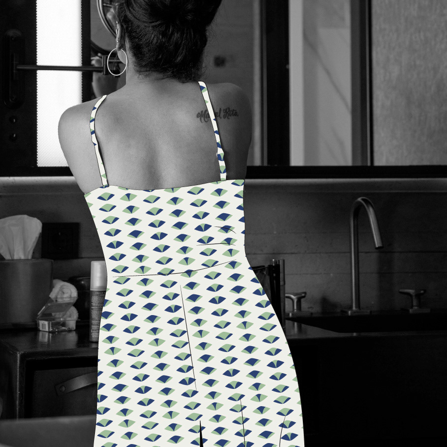 Softly Retro Geo Art Deco Design Pattern by Stéphanie Chauvel Blue & Green womenswear mockup